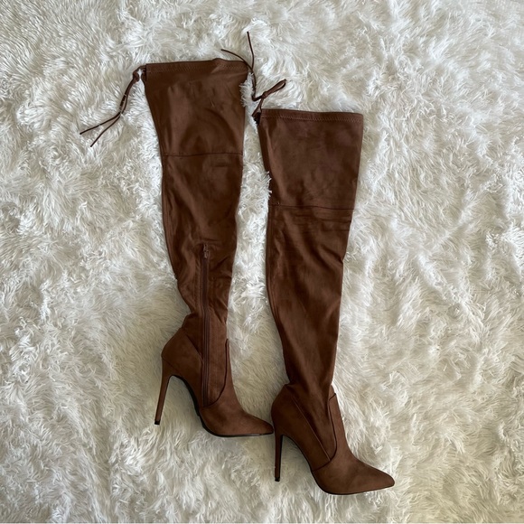 NWT LULUS Natiee Taupe Suede Pointed-Toe Over-the-Knee Boots - Picture 6 of 10
